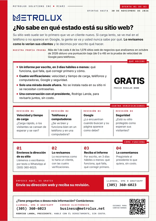 Página 2 del PDF: la revisión gratis de su sitio web, qué incluye y cómo funciona.